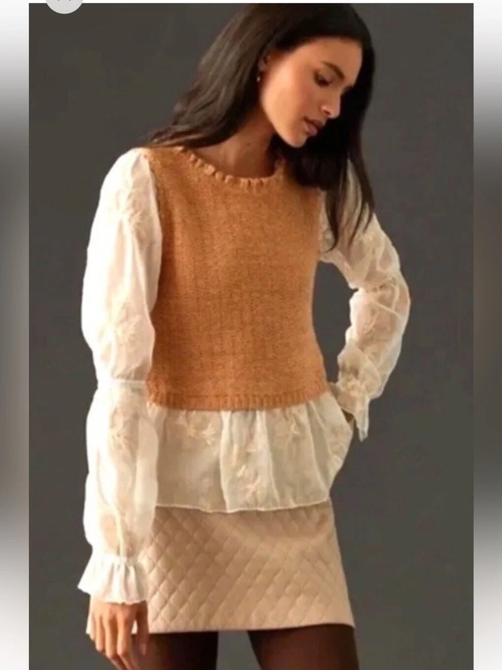 Anthropologie Layered knit Twofer Vest embroidered lace Romantic Boho top